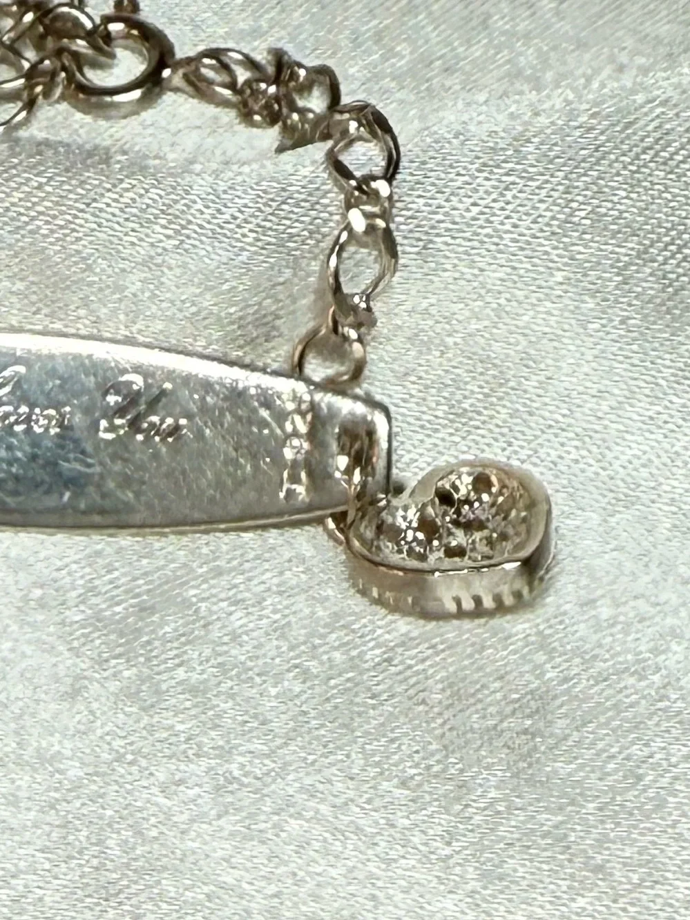 925 Sterling Silver ID Bracelet Crystal Heart Charm Engraved Dad Loves You